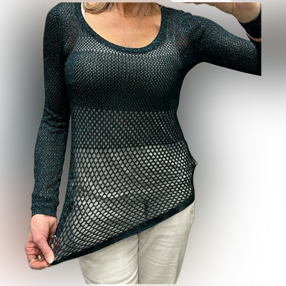 (27) Rock & Republic metallic turquoise/Black crochet sweater - Picture 1 of 16